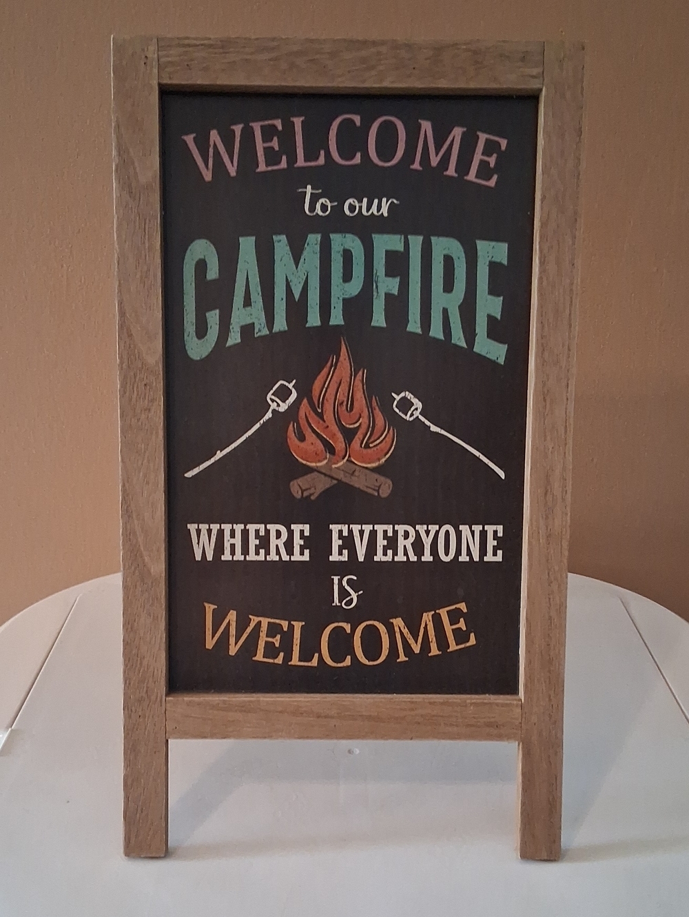 Ashland Welcome to Our Campfire Framed Sign - Teal, Pink, Orange, Brown